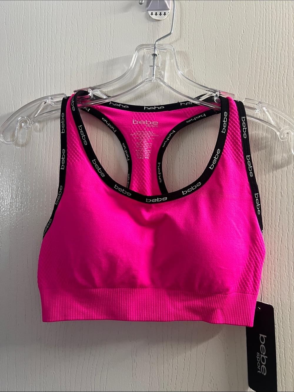 bebe Hot Pink & Black Racerback Seamless Sports Bra